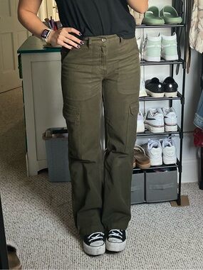 Army Green Denim Cargo Jeans